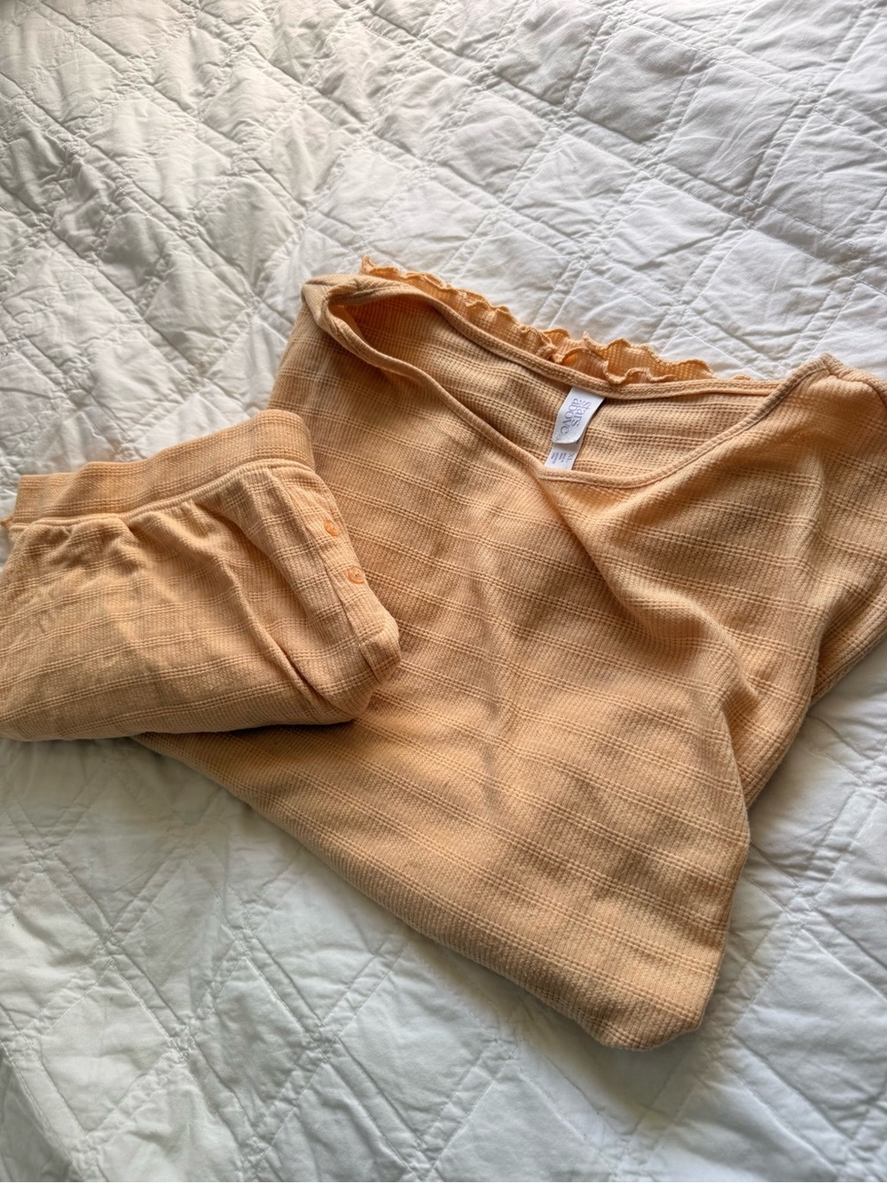 stars above Peach Waffle Knit Jogger Set (stained top)